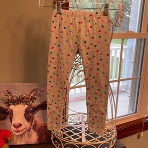 Lightning Bug gray leggings with Christmas ornaments. Size 6.
